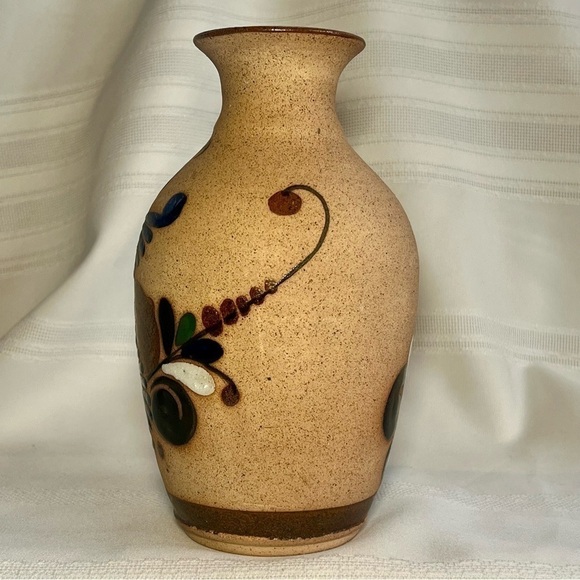 Mexican Sandstone Vase Tonala Folk Art Hand Painted VTG Signed EUC - Picture 4 of 8